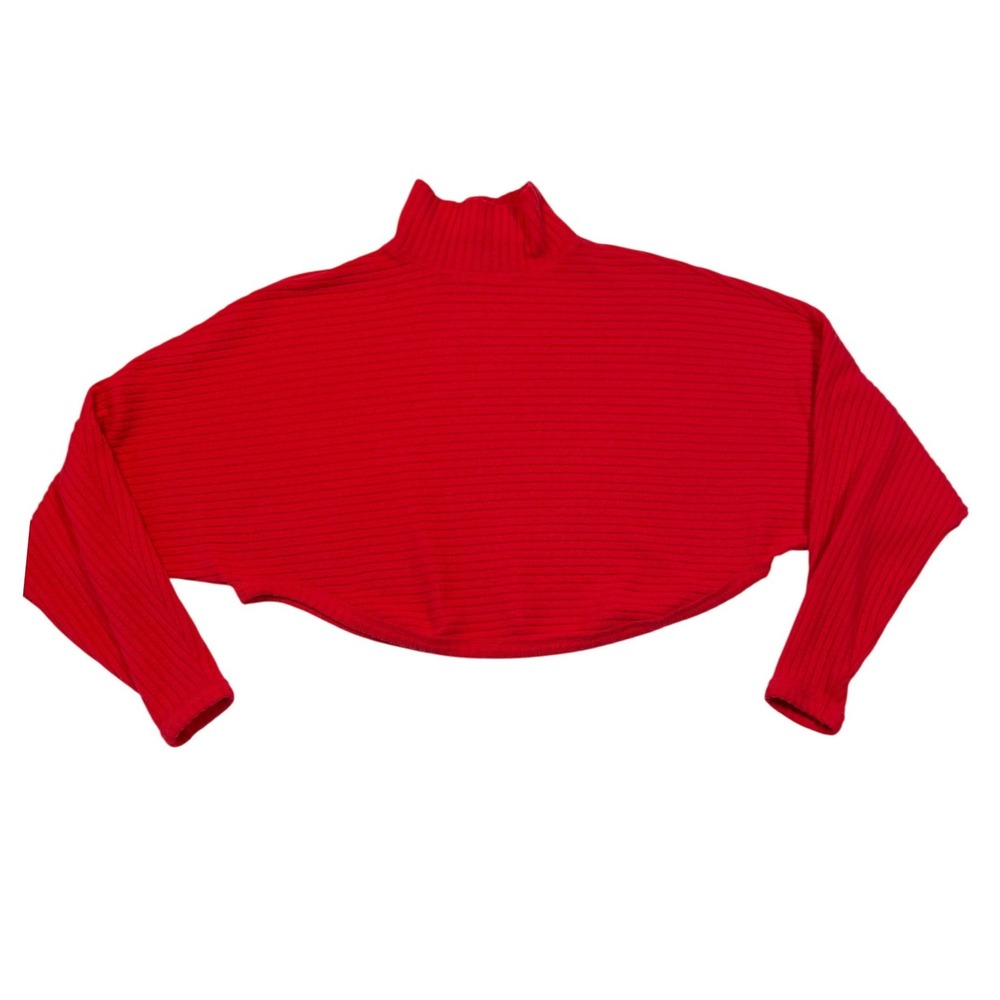 Pilcro Red Ribbed Mock Neck Cropped Long Sleeve Top XXS